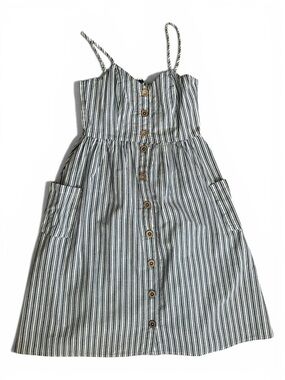 Davi & Dani Spaghetti Strap Dress Dark Denim Blue Stripes Size Large
